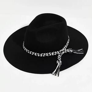 NEW! Free People Mossant Wild Heart Braided Trim Black Felt Hat